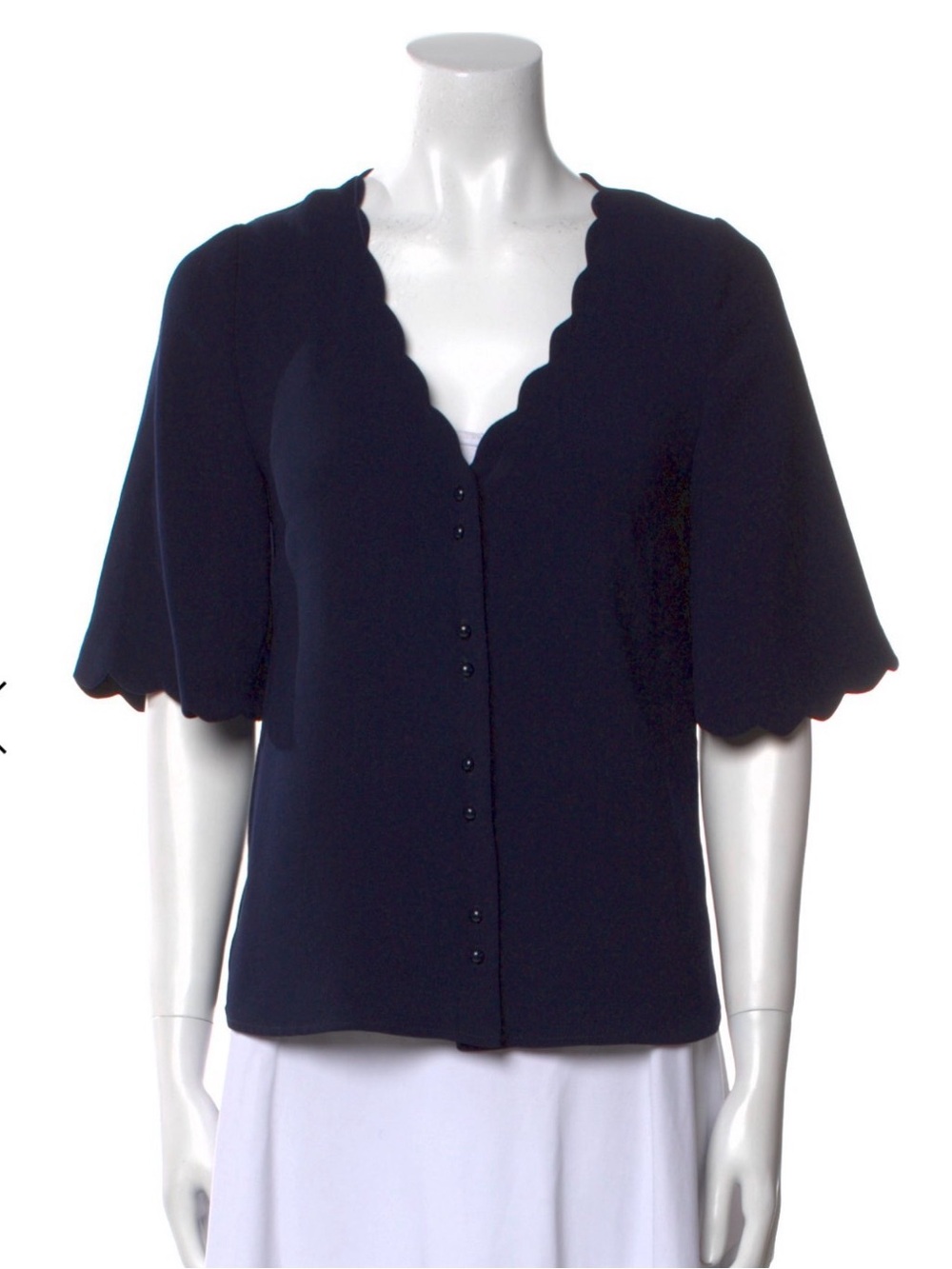 Sezane Antika Scallop Navy Blue Blouse sz 34/2